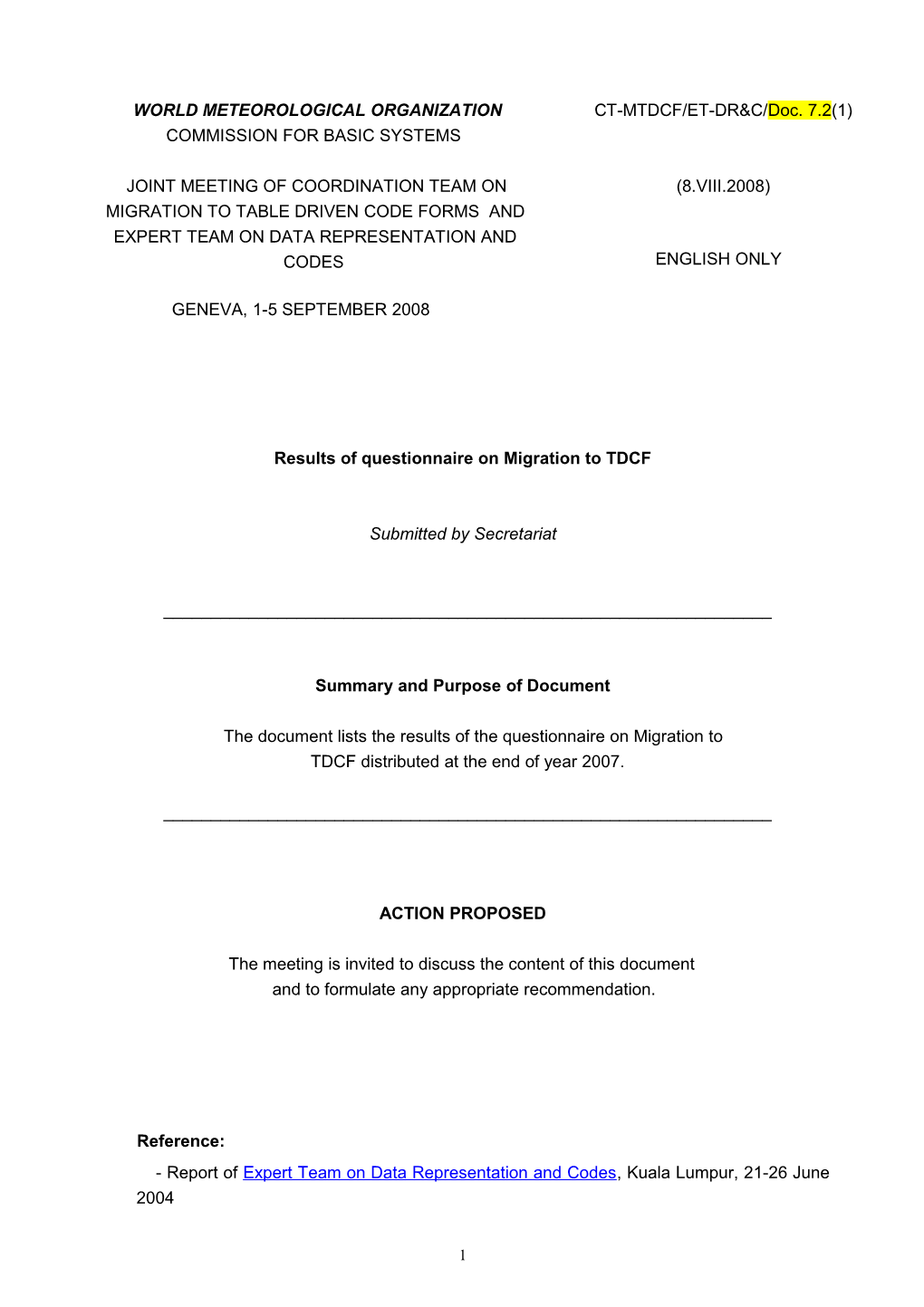 Questionnaire on WMO Codes Processing