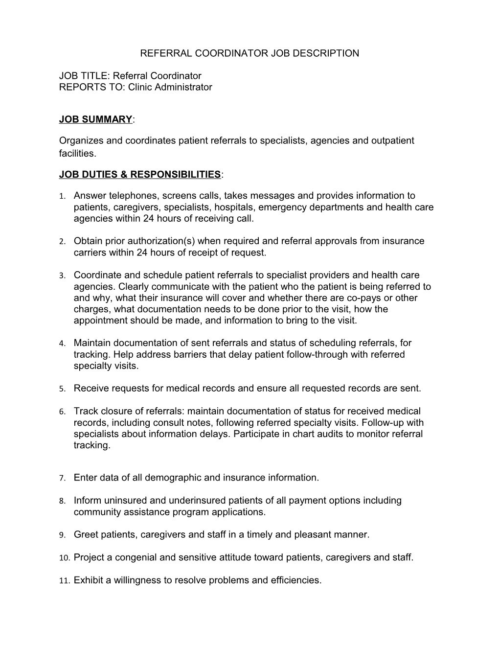 Referral Coordinator Job Description