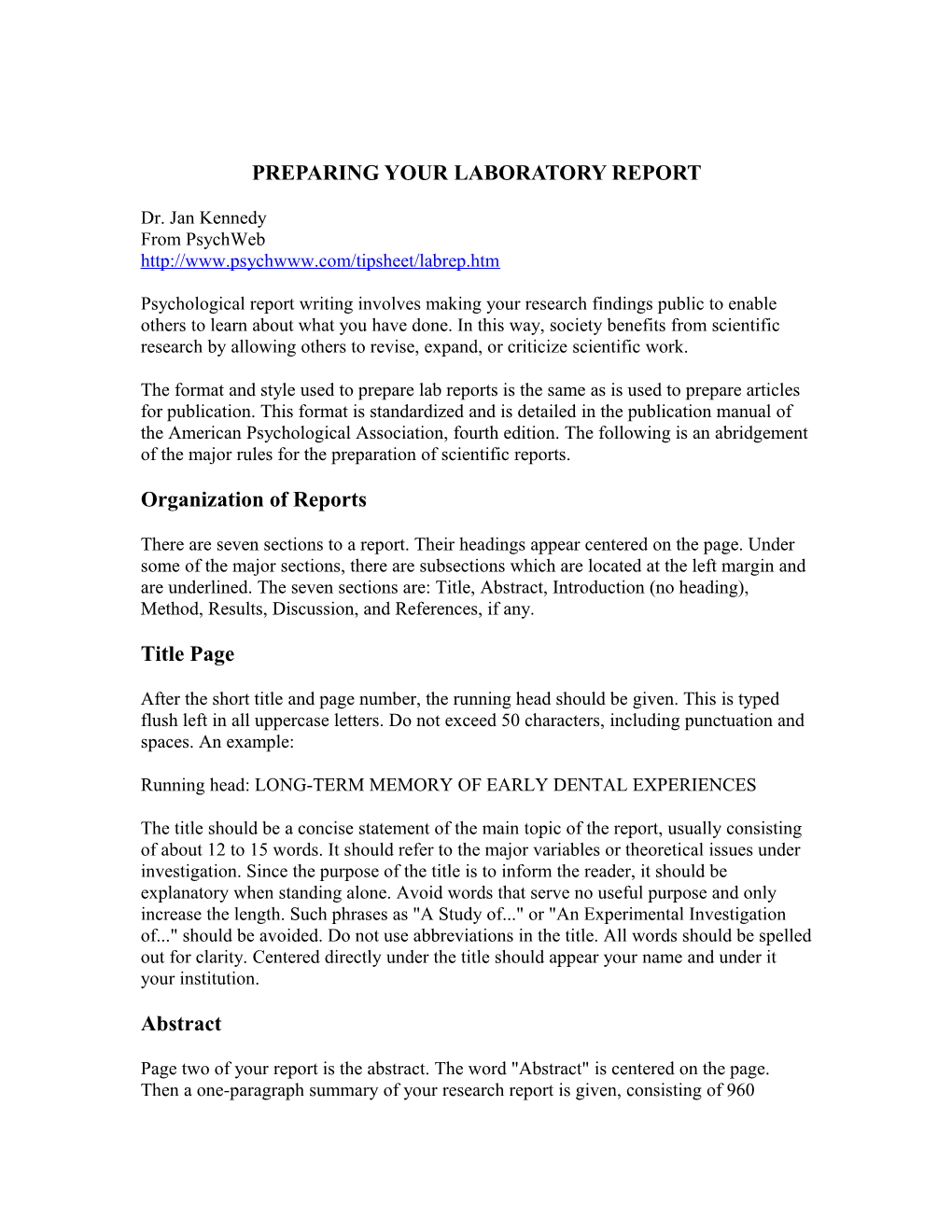 Preparing Your Laboratory Report