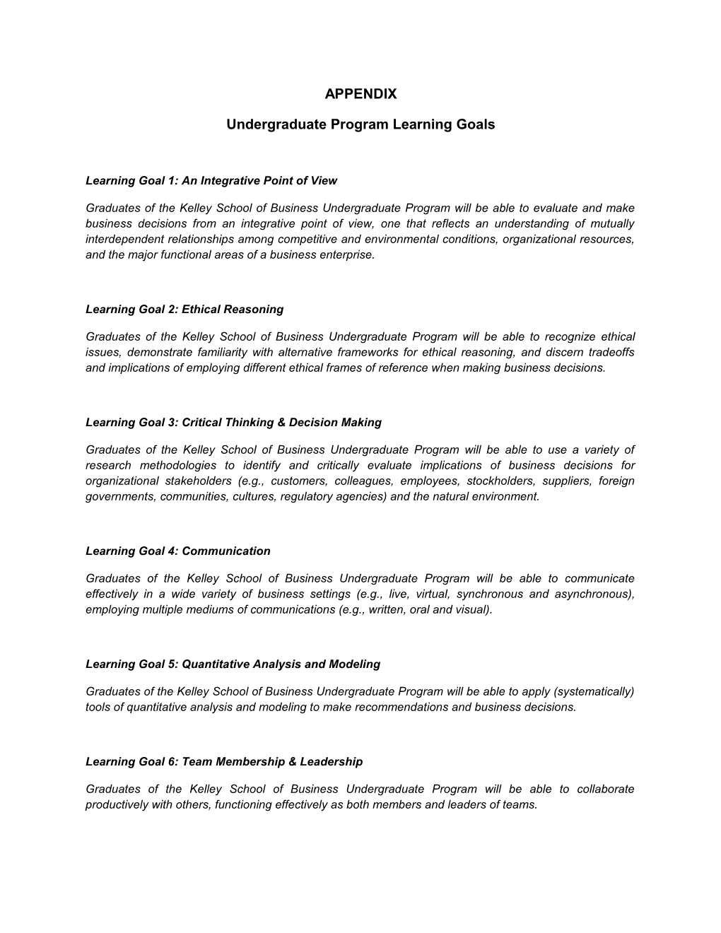 Undergraduate Program Learning Goals