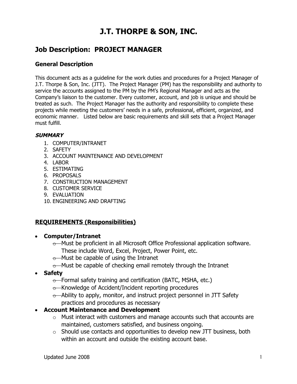 Job Description: PROJECT MANAGER