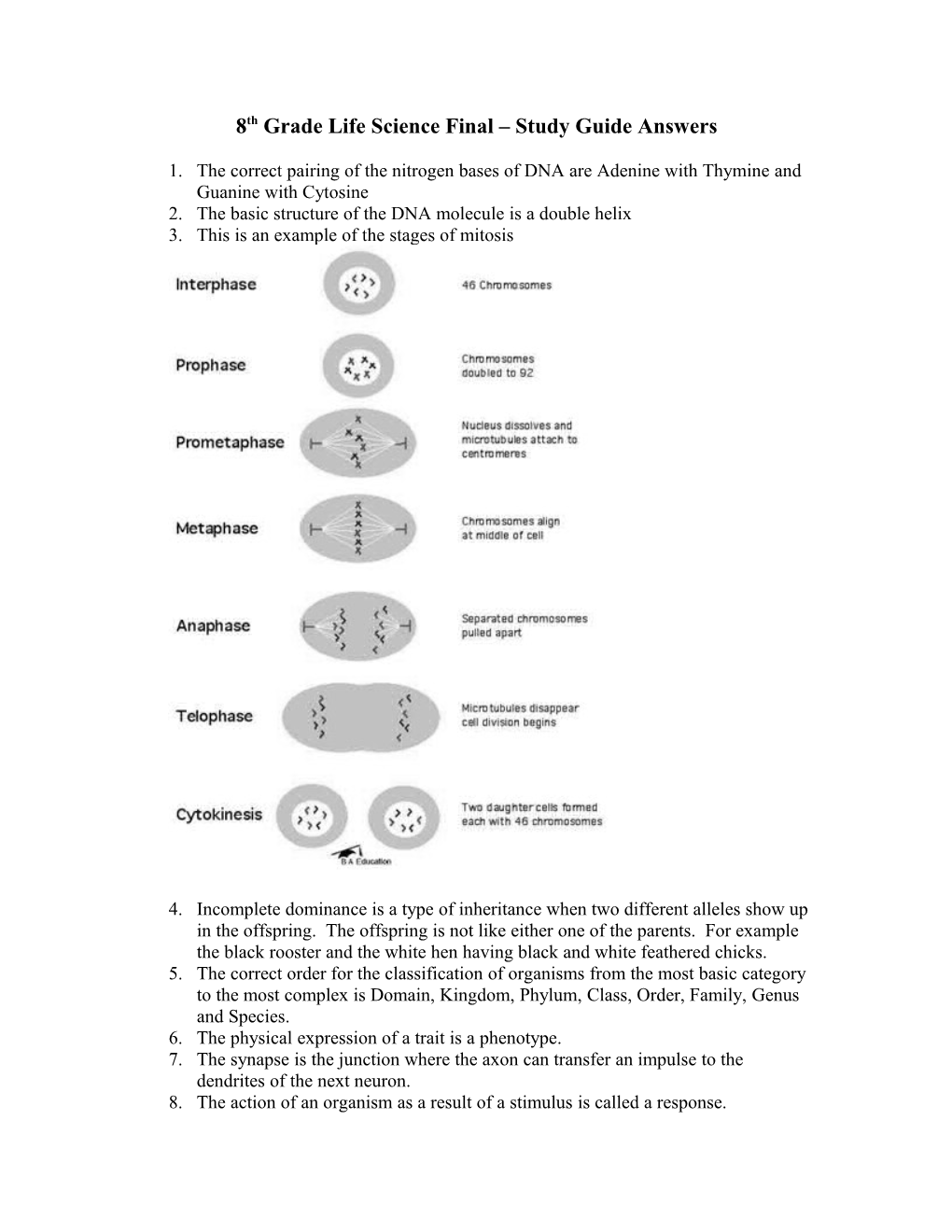 8Th Grade Life Science Final Study Guide Answers