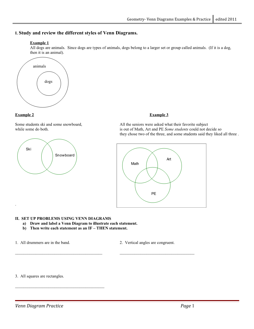 Geometry- Venn Diagrams Examples & Practice