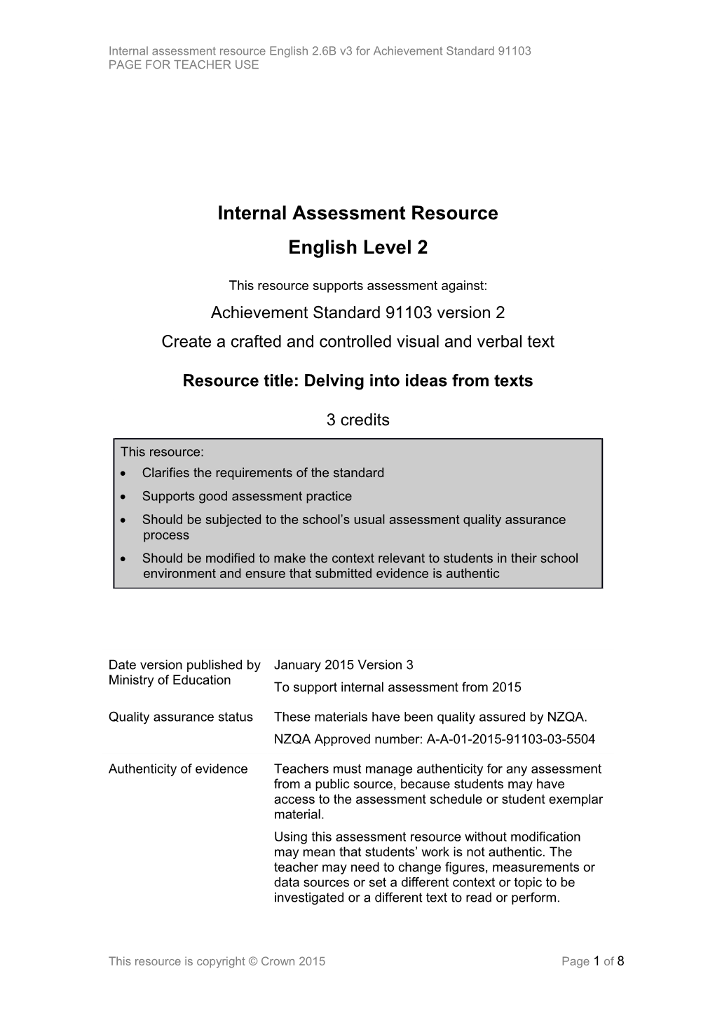 Level 2 English Internal Assessment Resource