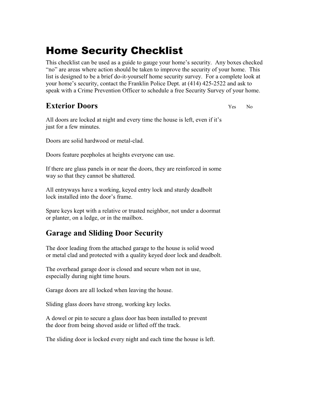 Home Security Checklist