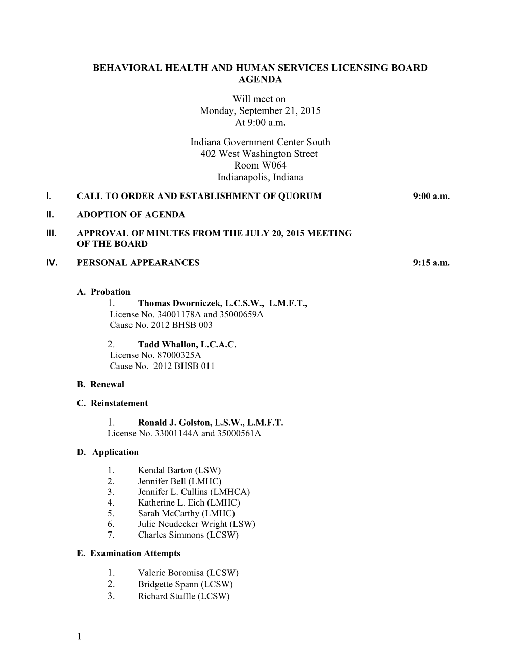 Behavioral Health and Human Services Licensing Board