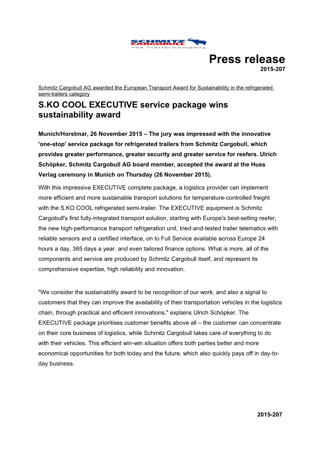 S.KO COOL EXECUTIVE Service Package Wins Sustainability Award