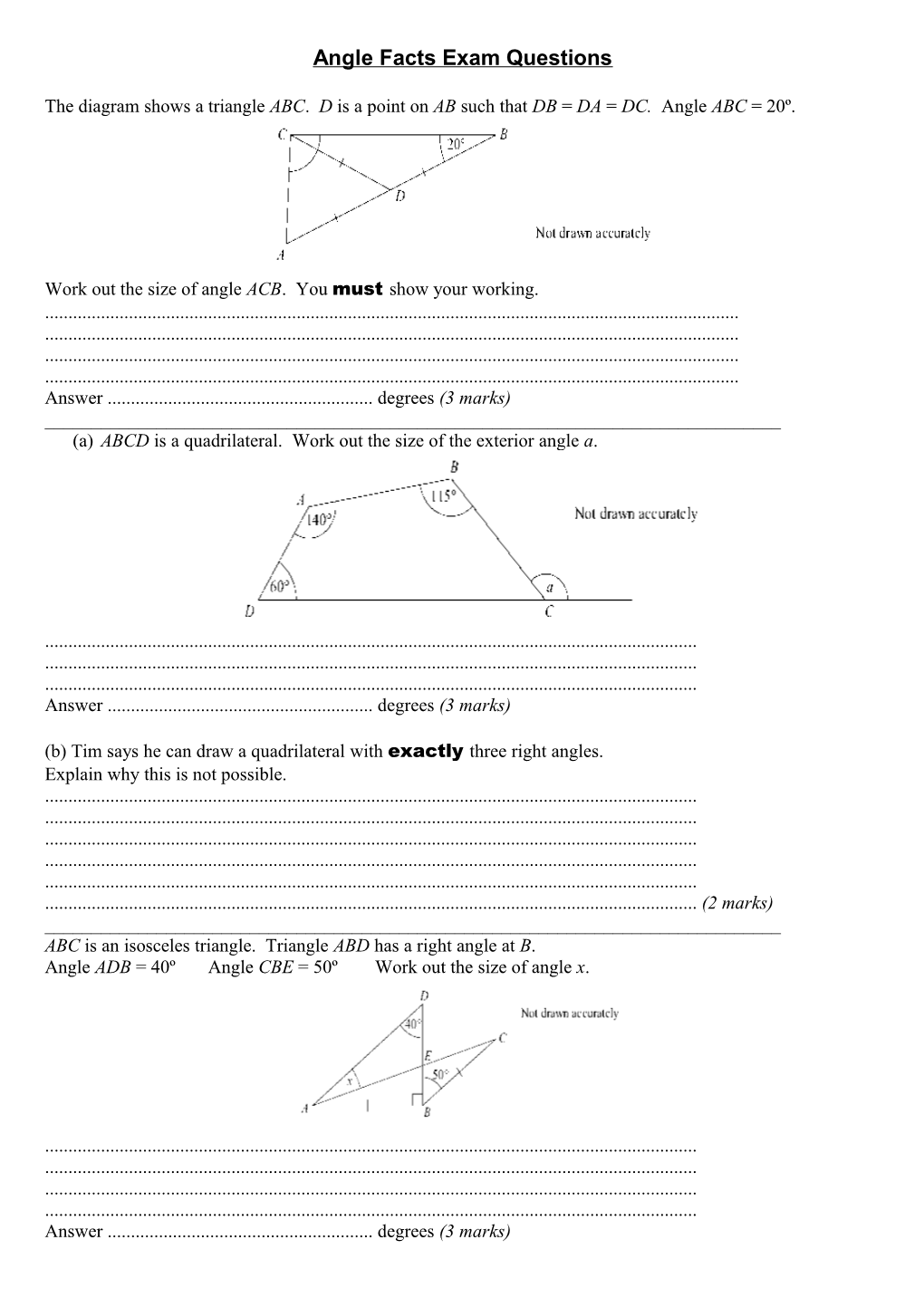 Angle Facts Exam Questions