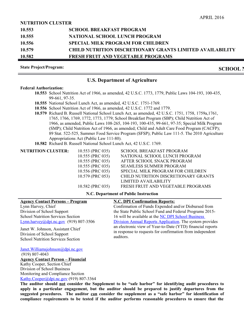 School Nutrition Cluster (Prc 035)