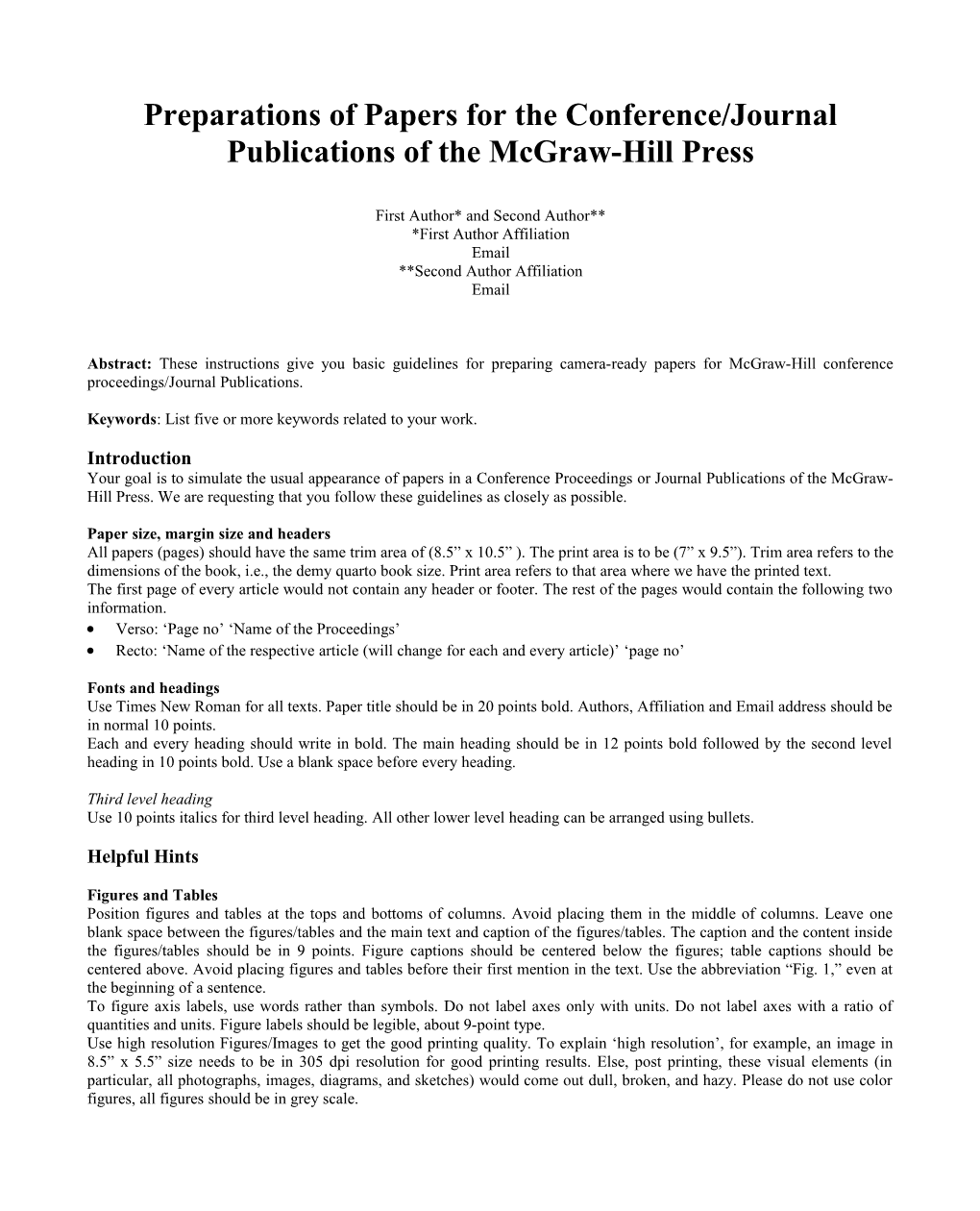 Preparations of Papers for the Conference/Journal Publications of the Mcgraw-Hill Press