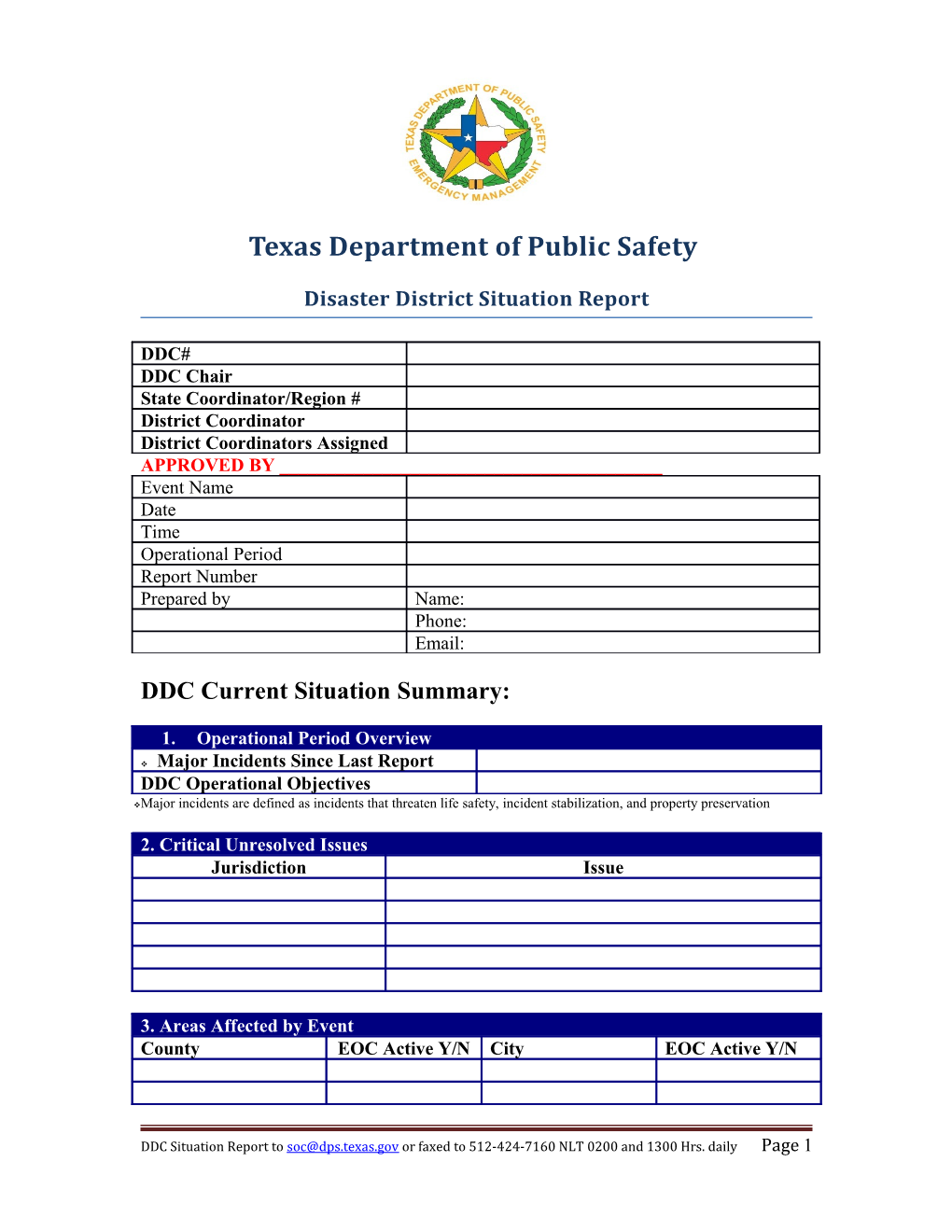 Disaster District Situation Report