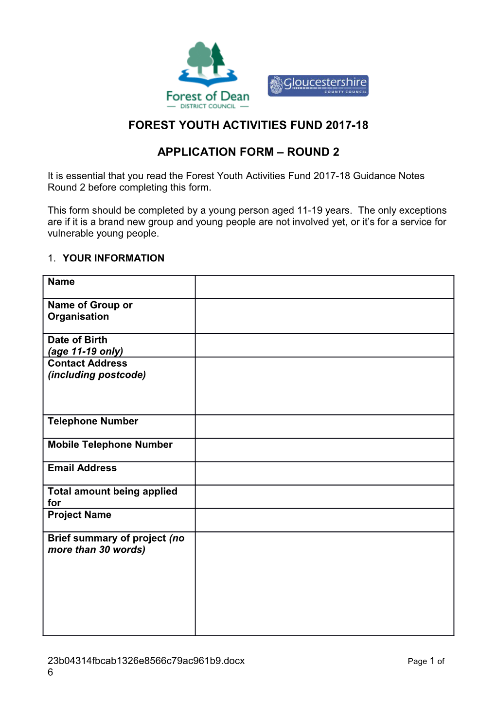 Forest Youth Activities Fund 2017-18