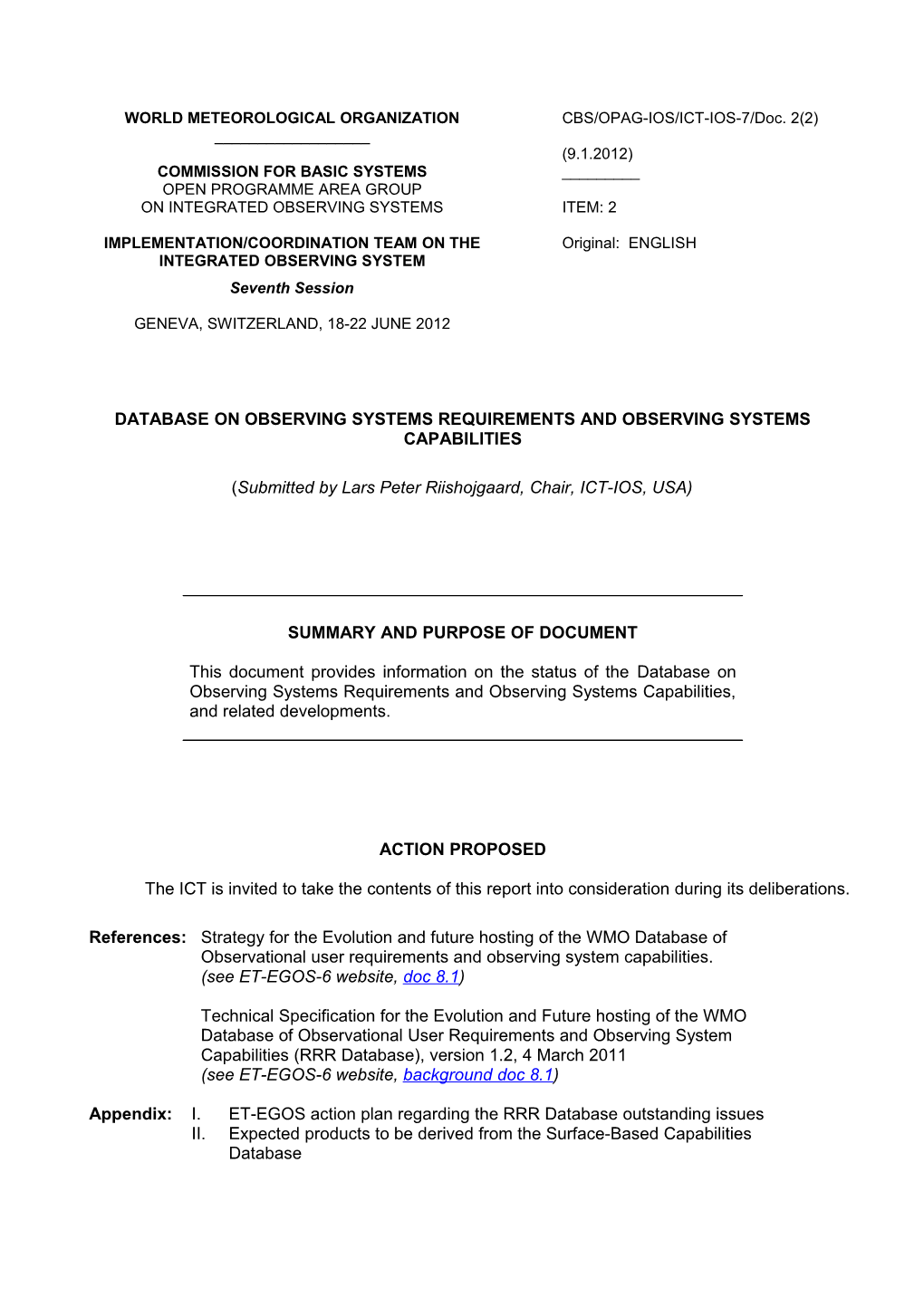 Database on Observing Systems Requirements and Observing Systems Capabilities