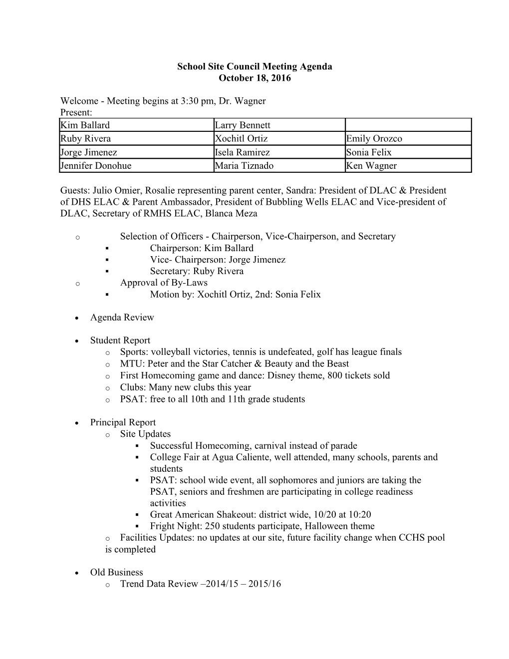 School Site Council Meeting Agenda