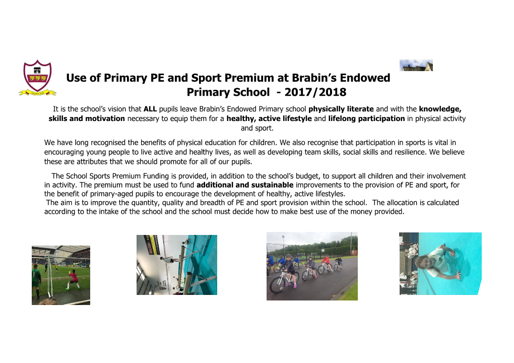 Use of Primary PE and Sport Premium at Brabin S Endowed Primary School - 2017/2018
