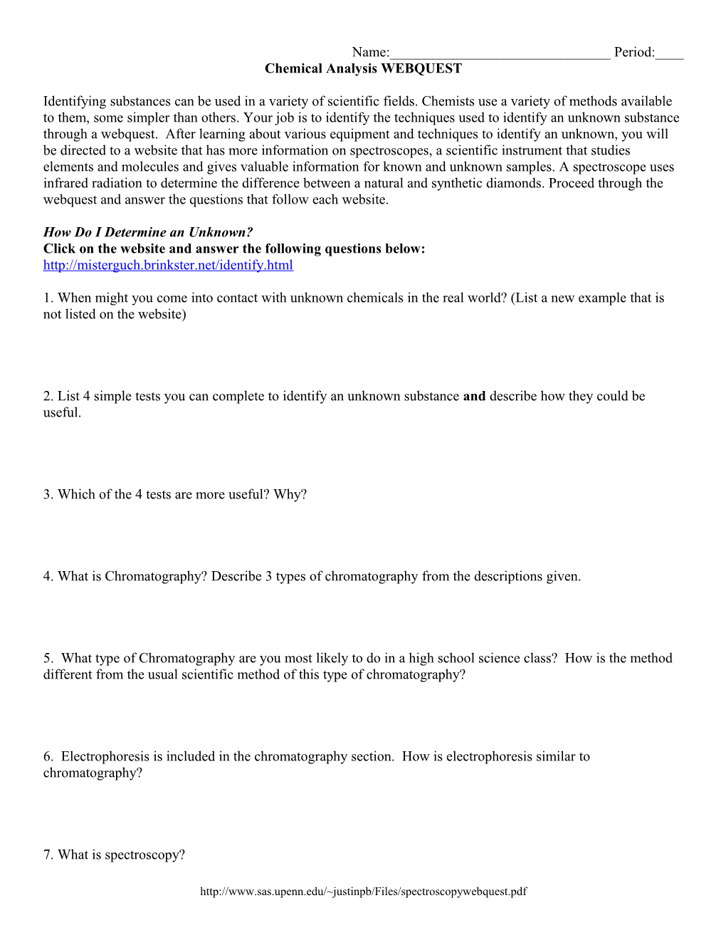 Chemical Analysis WEBQUEST