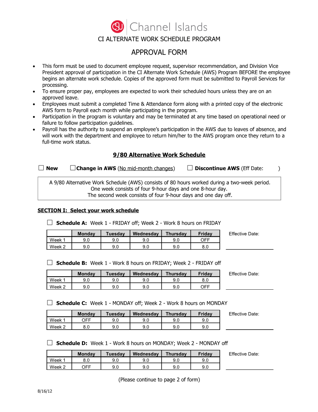 Ci Alternate Work Schedule Program