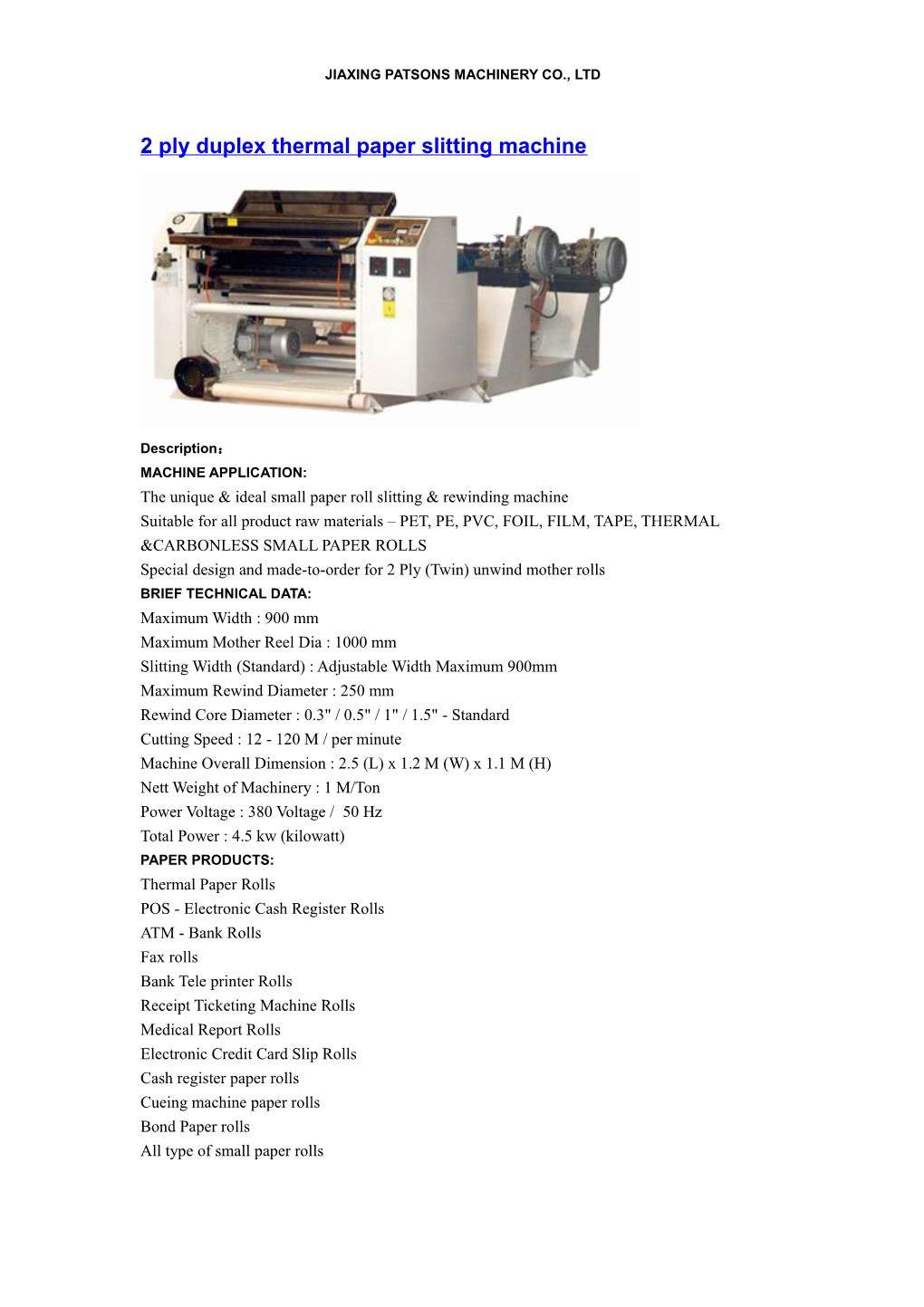 2 Ply Duplex Thermal Paper Slitting Machine