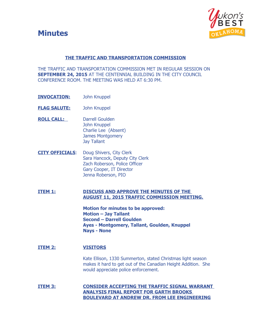 The Traffic and Transportation Commission Minutes