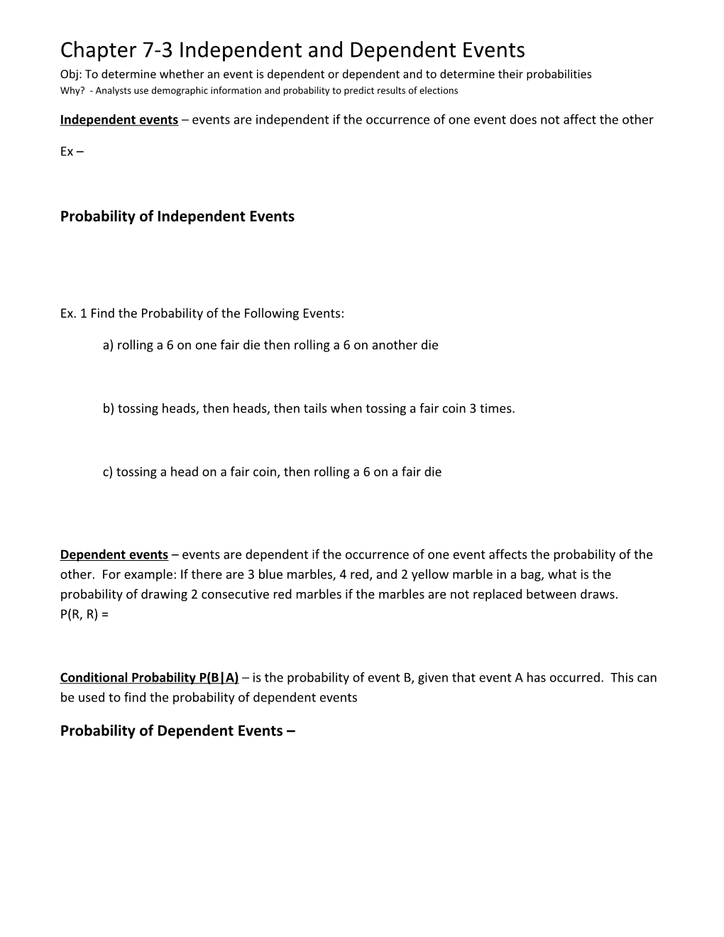 Probability of Independent Events