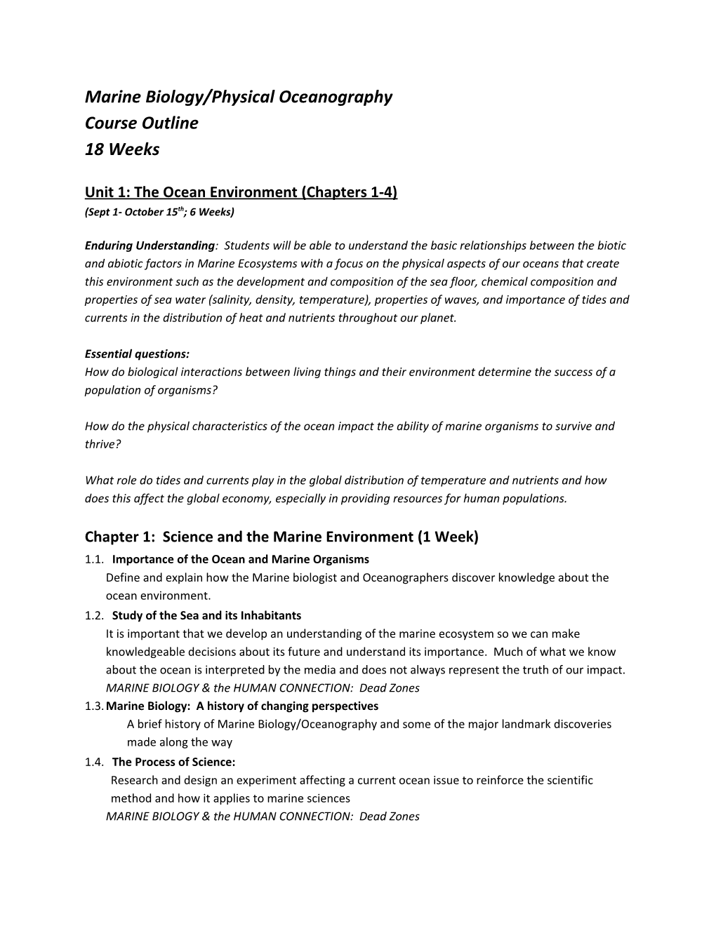 Unit 1: the Ocean Environment (Chapters 1-4)