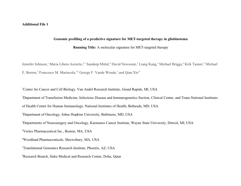 Genomic Profiling of a Predictive Signature for MET-Targeted Therapy in Glioblastoma