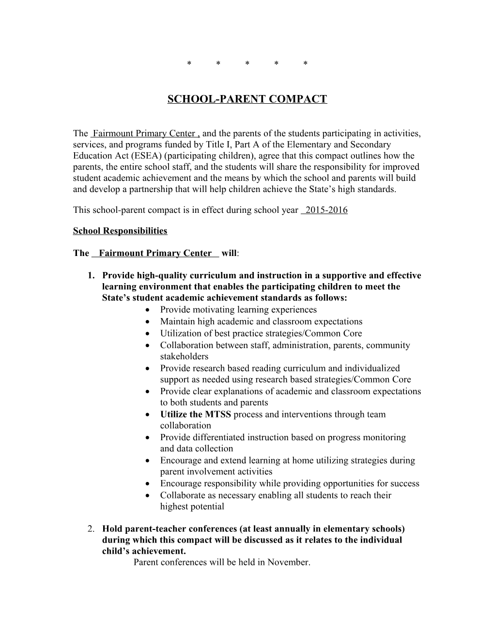 Appendix E: School-Parent Compact
