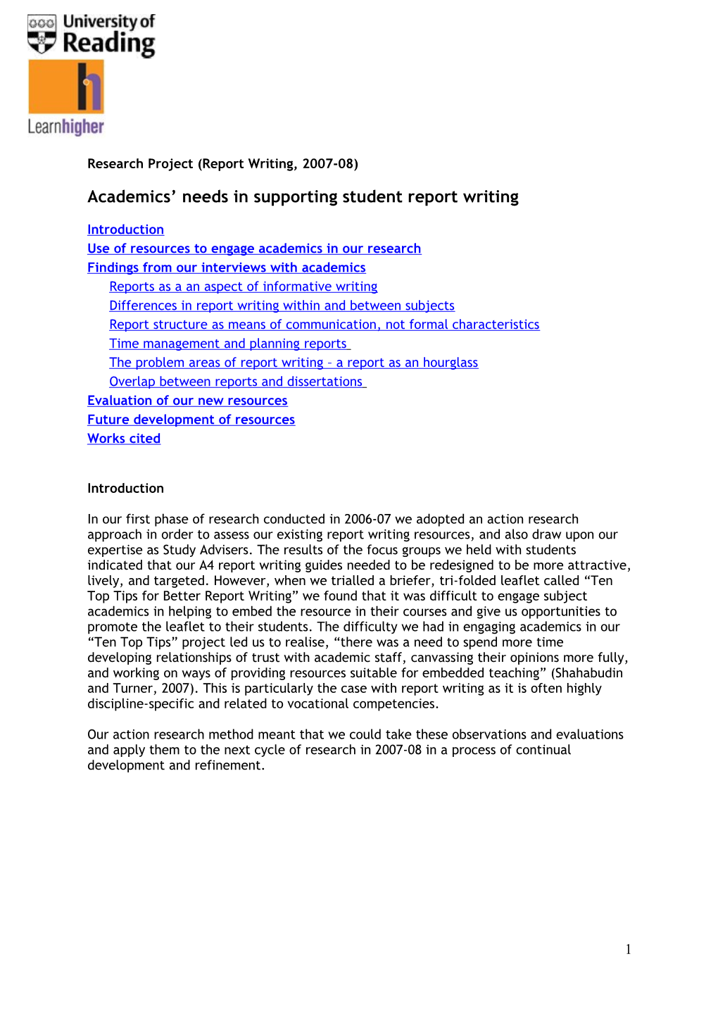 Research Project (Report Writing, 2007-08)