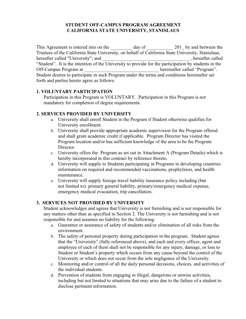 Travel Study Agreement