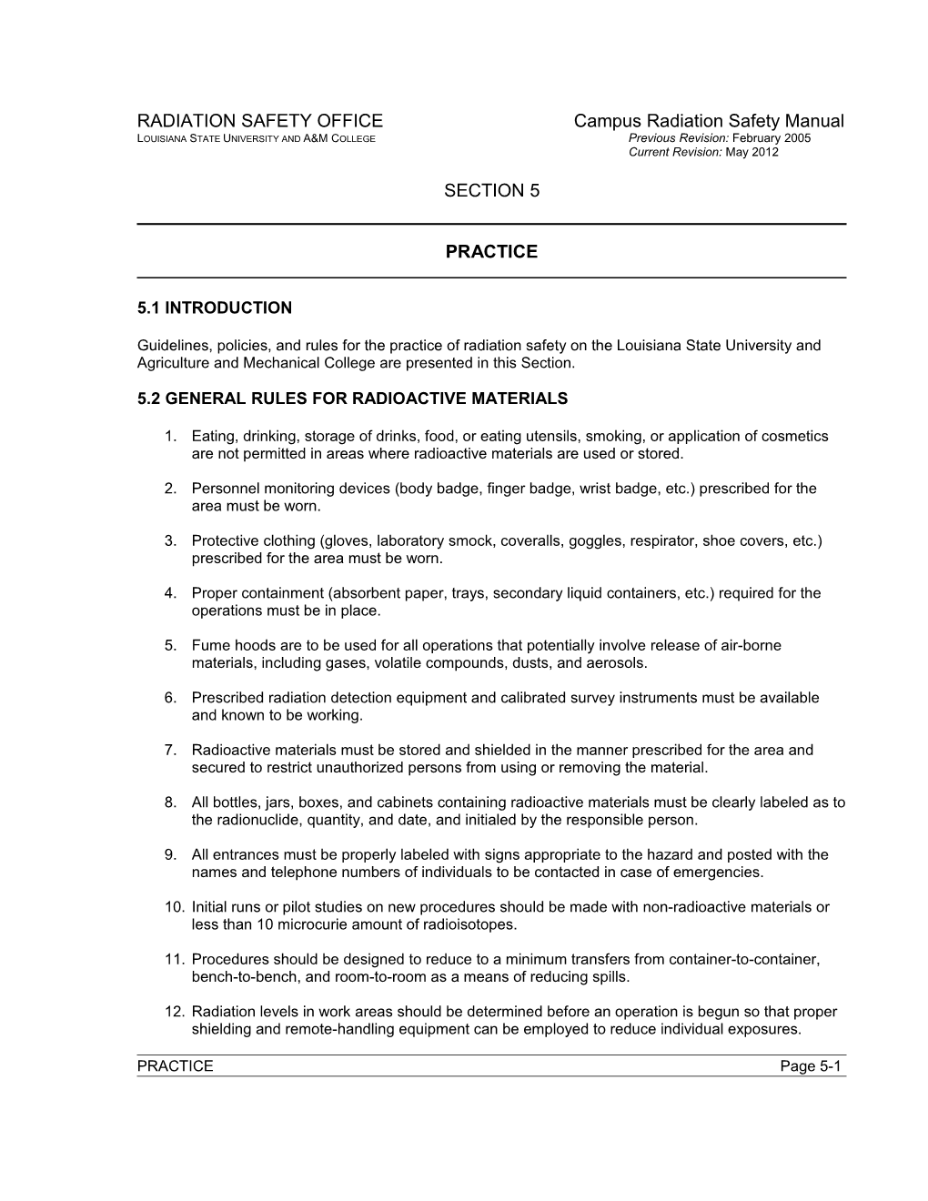 RADIATION SAFETY OFFICE Campus Radiation Safety Manual