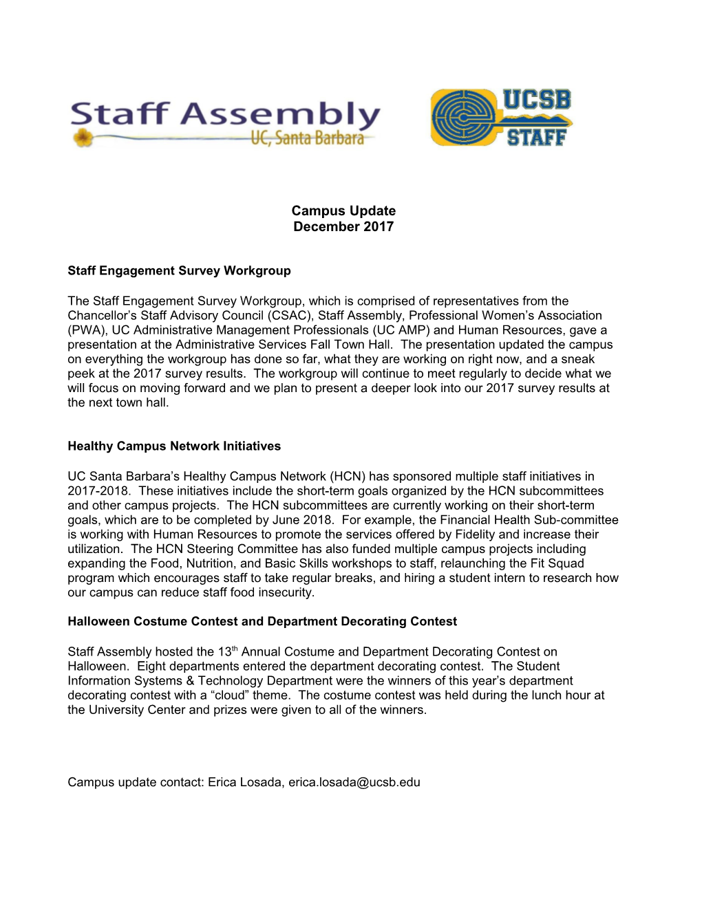 Staff Engagement Survey Workgroup