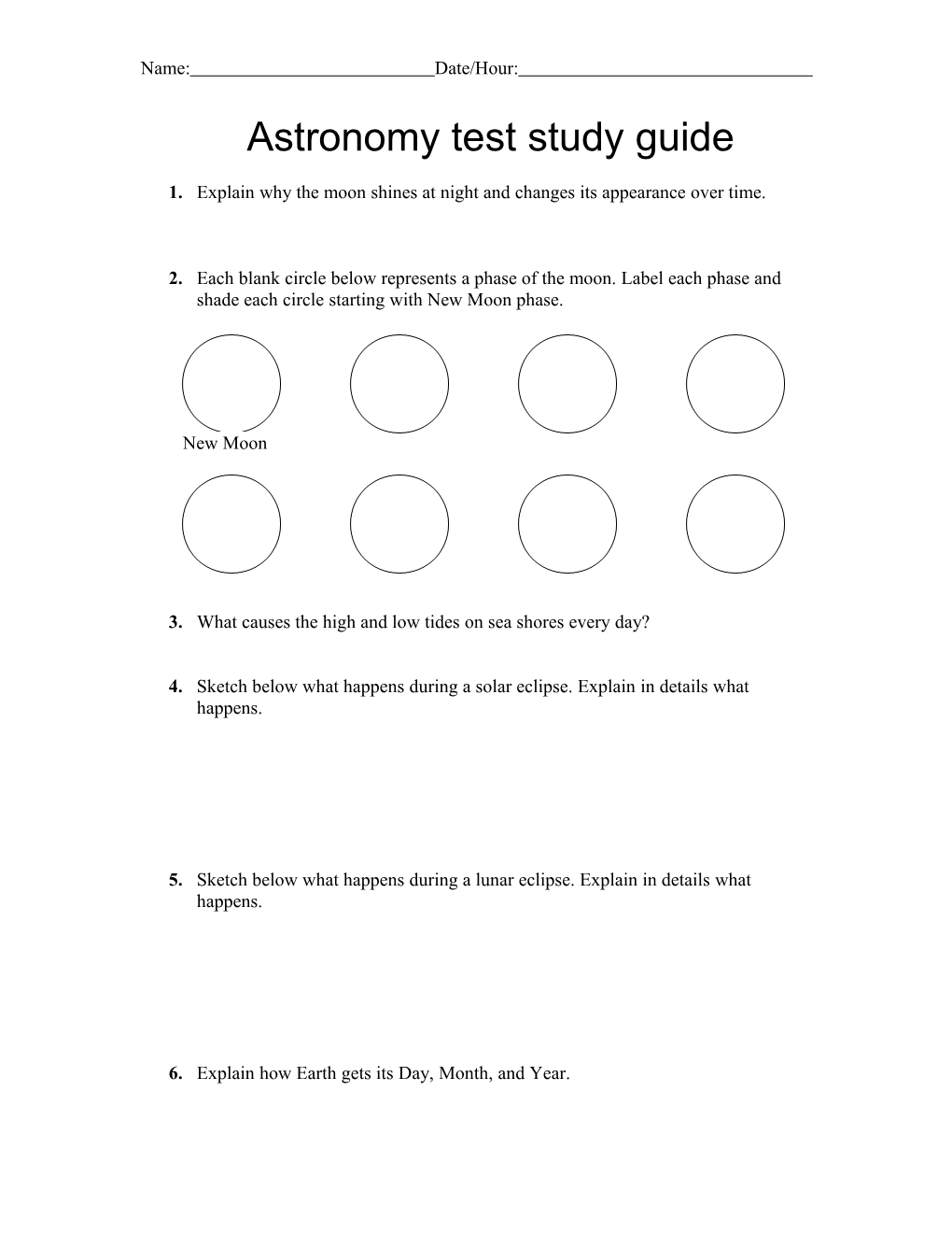 Astronomy Test Study Guide