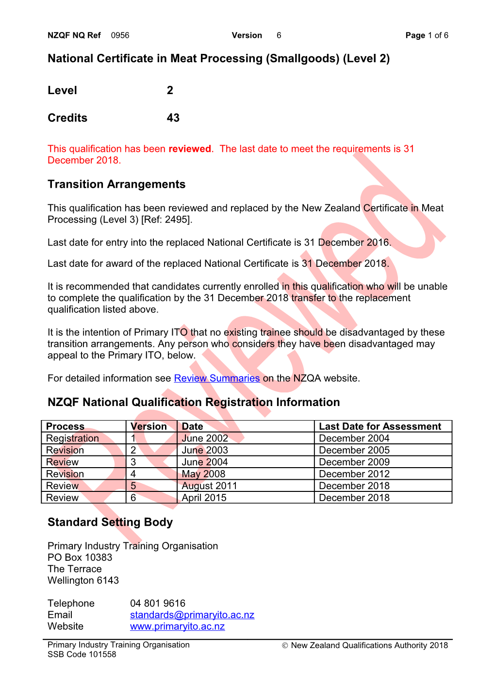 0956 National Certificate in Meat Processing (Smallgoods) (Level 2)