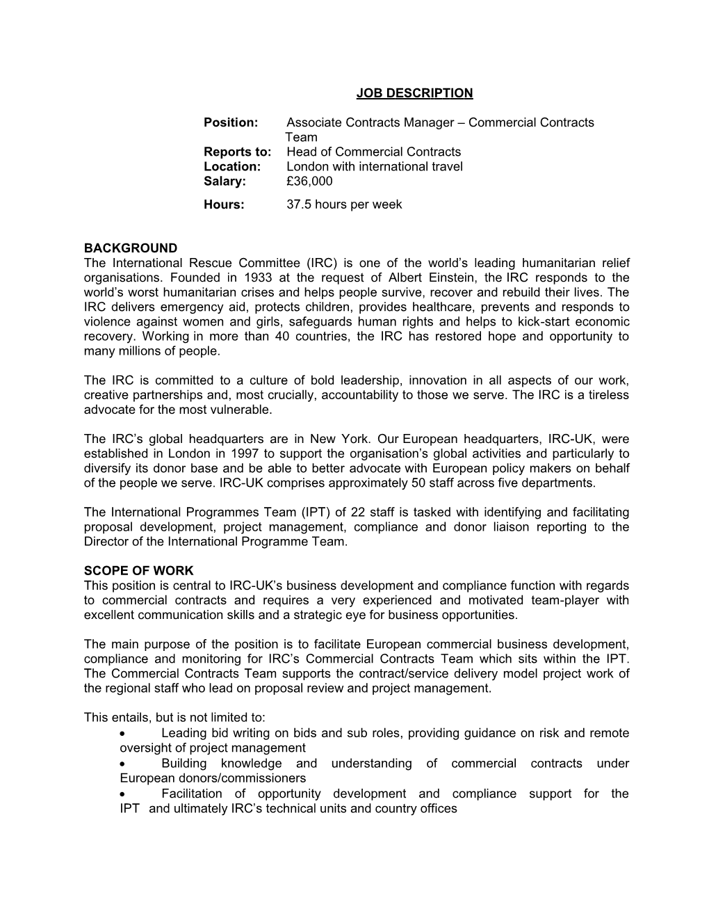 Position: Associate Contracts Manager Commercial Contracts