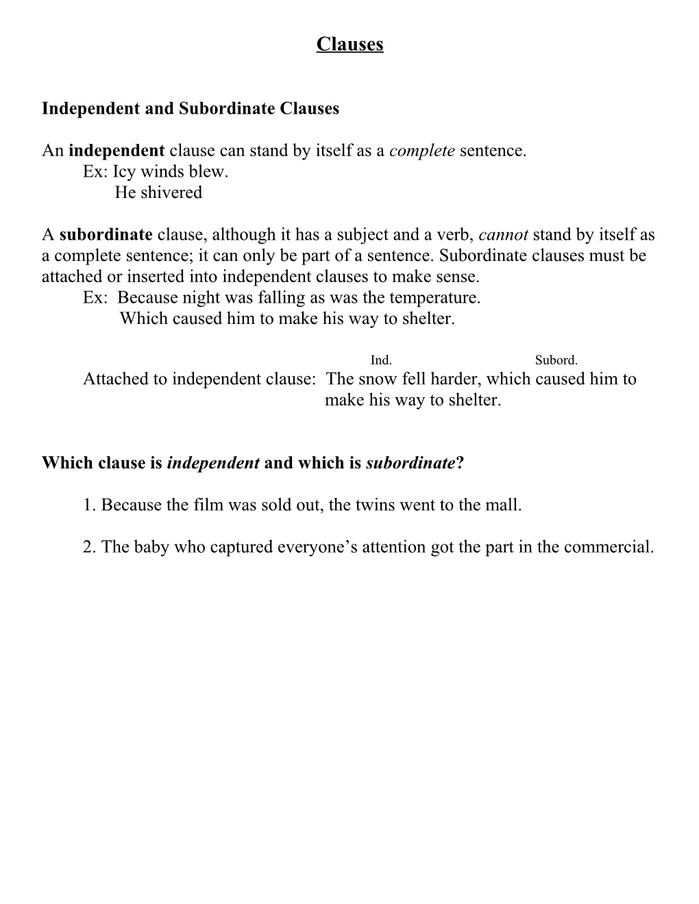 Independent and Subordinate Clauses