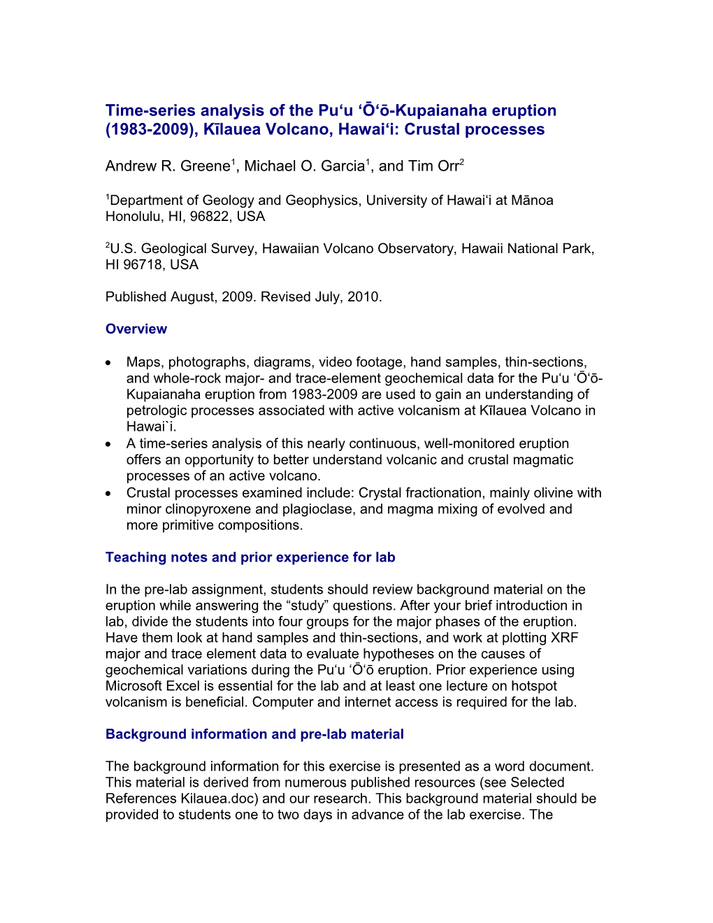 Time-Series Analysis of the Pu U Ō Ō-Kūpaianaha Eruption (1983-2009), Kīlauea Volcano