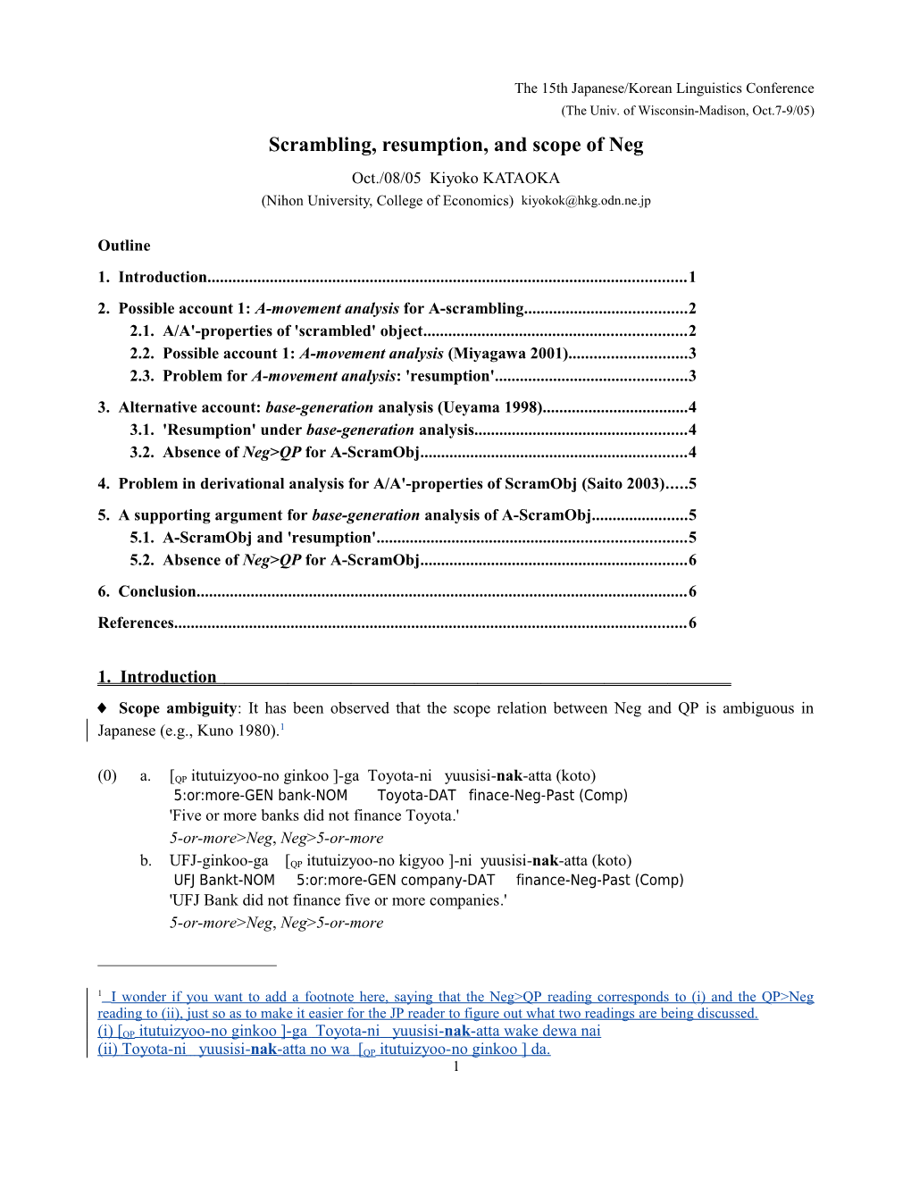 The 15Th Japanese/Korean Linguistics Conference