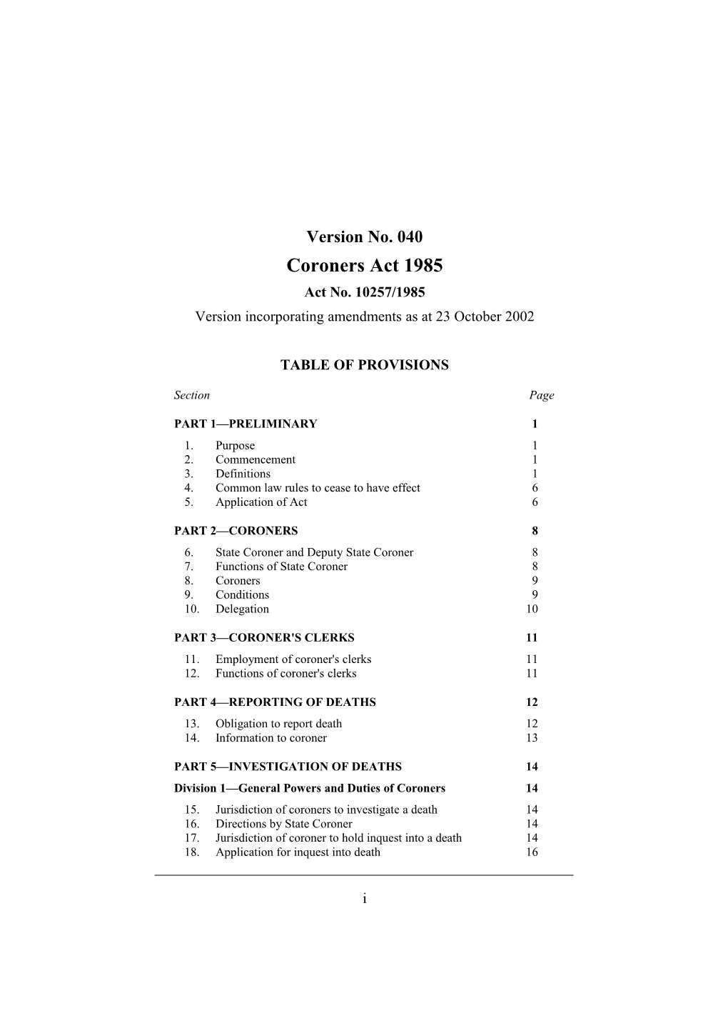 Version Incorporating Amendments As at 23 October 2002