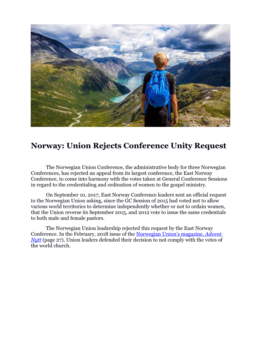 Norway: Union Rejects Conference Unity Request