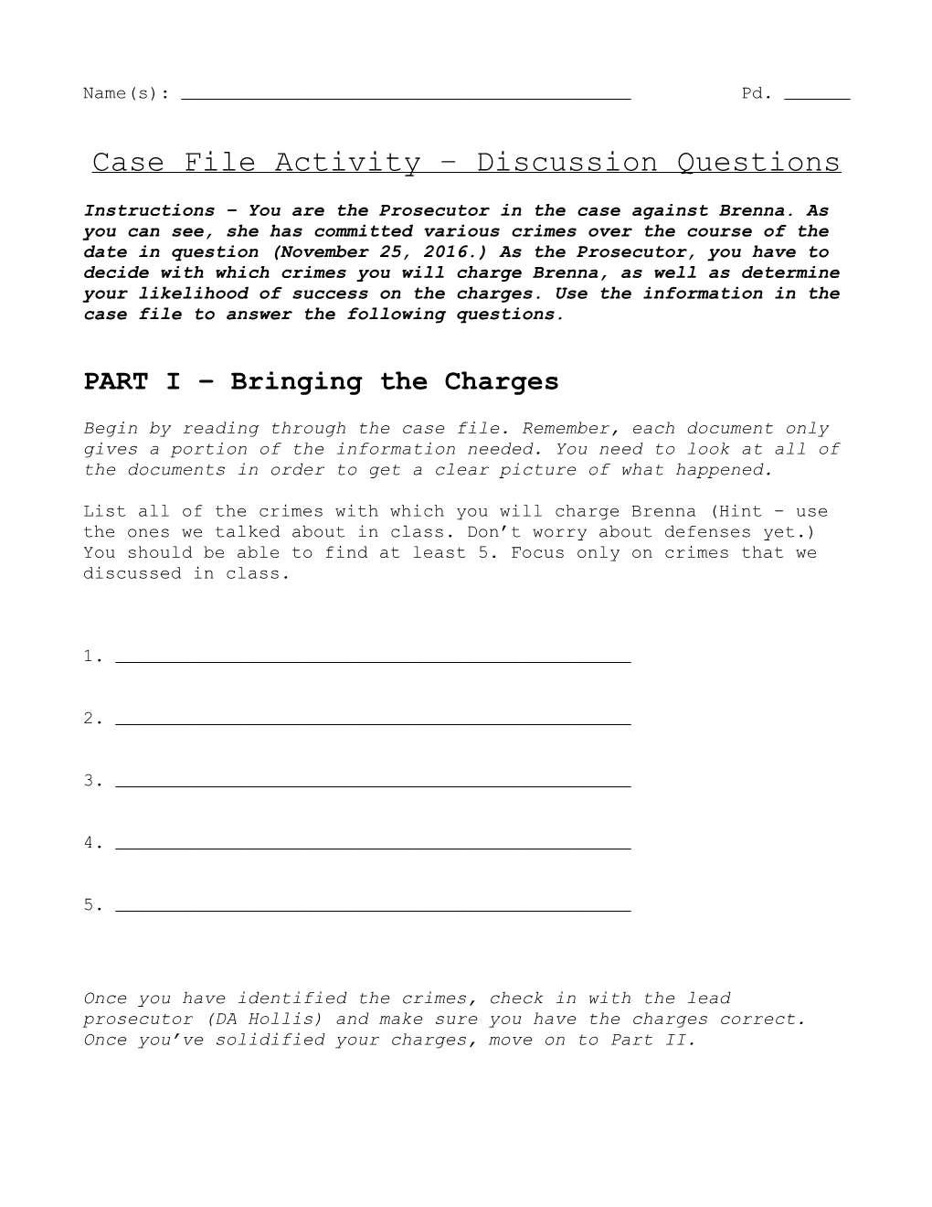 Case File Activity Discussion Questions