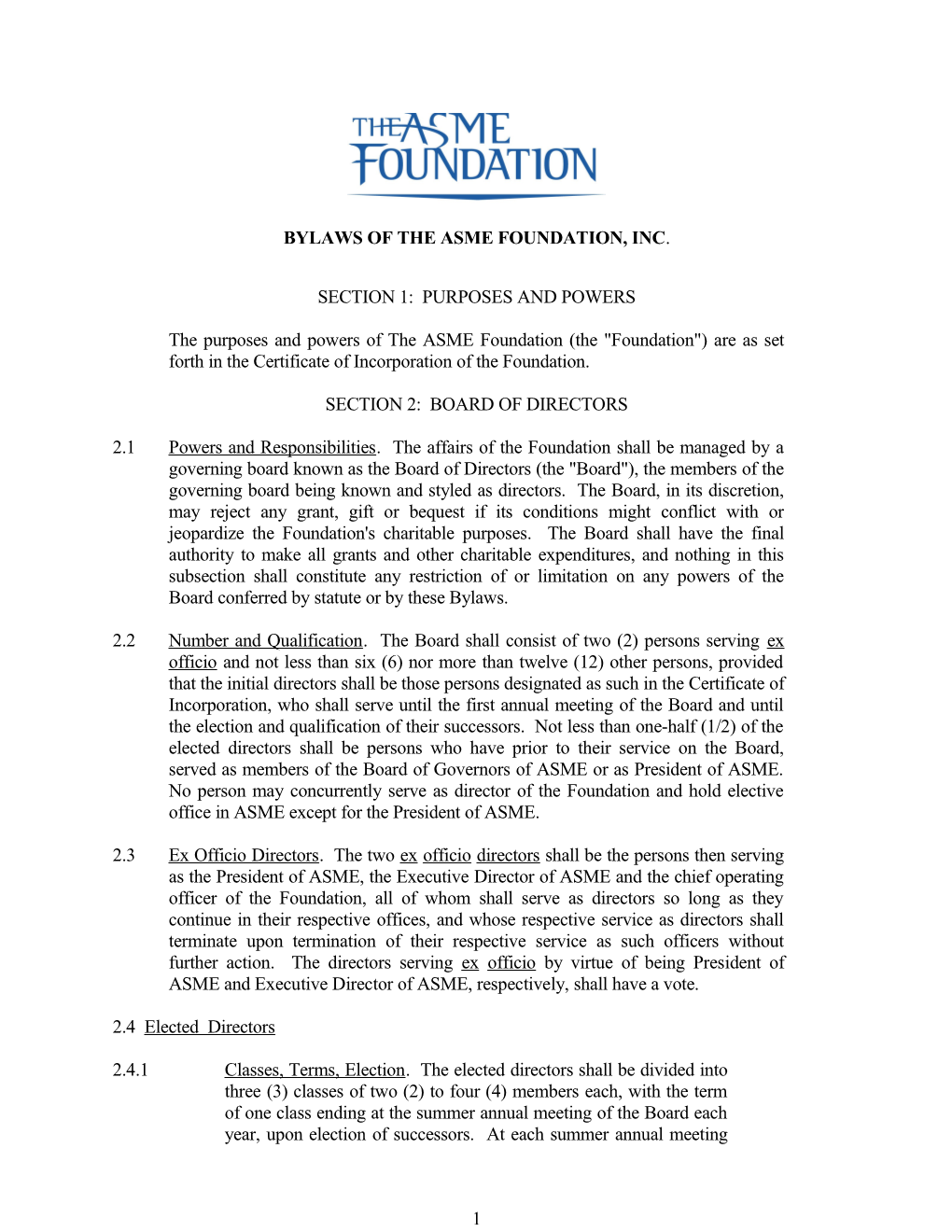 Bylaws of the Asme Foundation, Inc