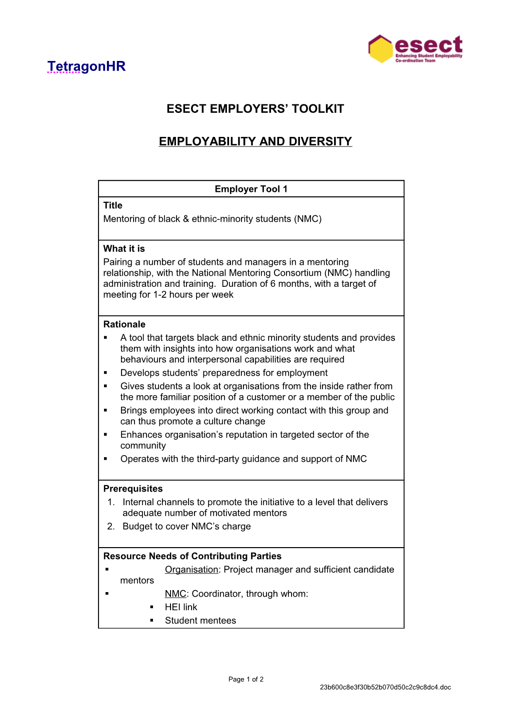 Employability & Diversity a Toolkit for Employers
