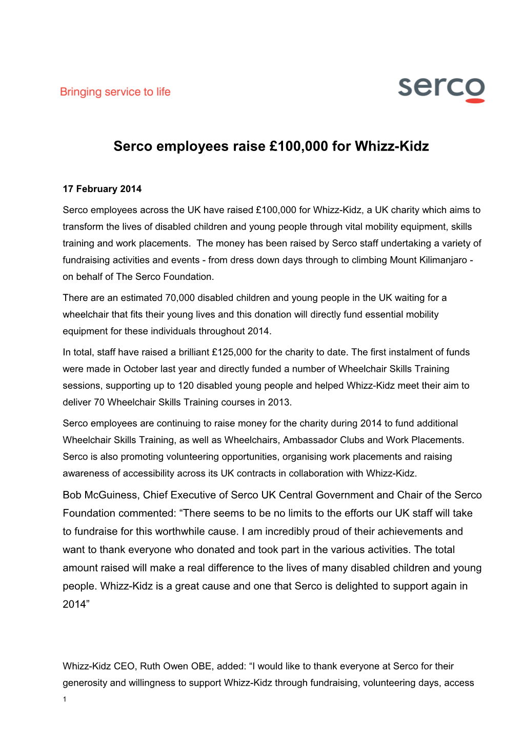 Serco Employees Raise Money for Whizz-Kidz