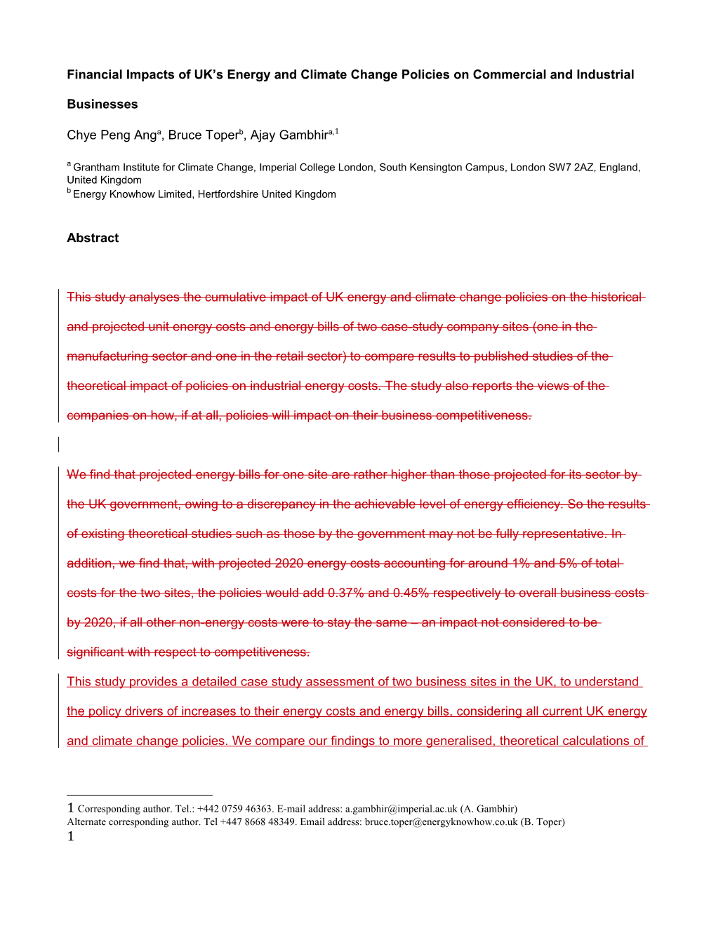 Financial Impacts of UK S Energy and Climate Change Policies on Commercial and Industrial