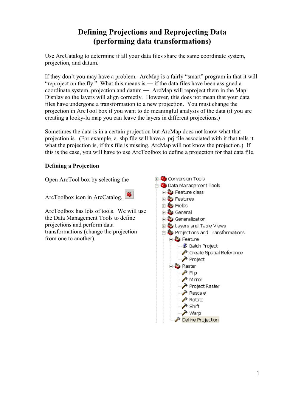 Defining Projections and Reprojecting Data