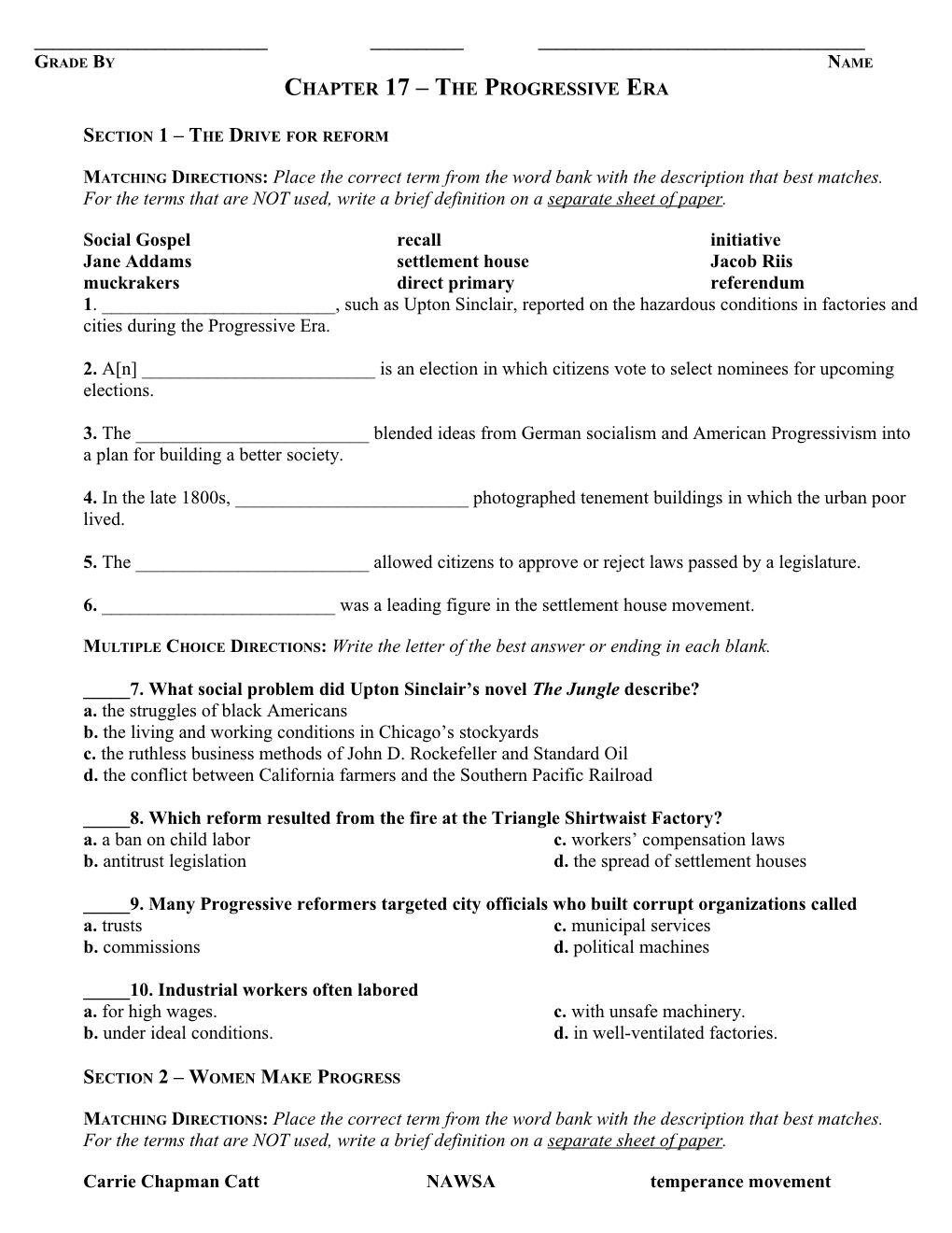 Section 1 the Drive for Reform