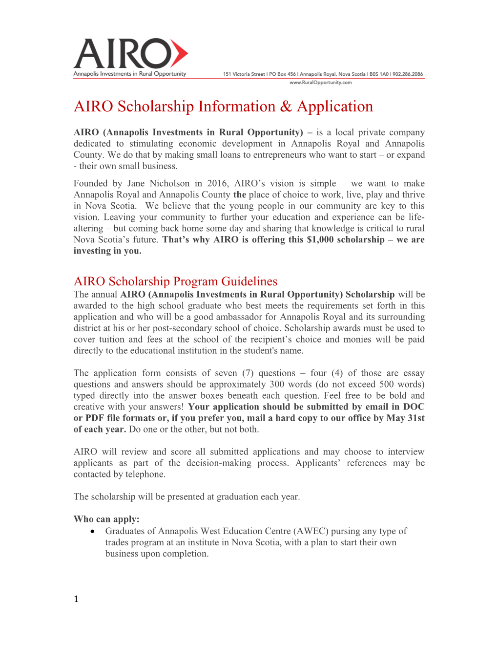 AIRO Scholarship Information & Application