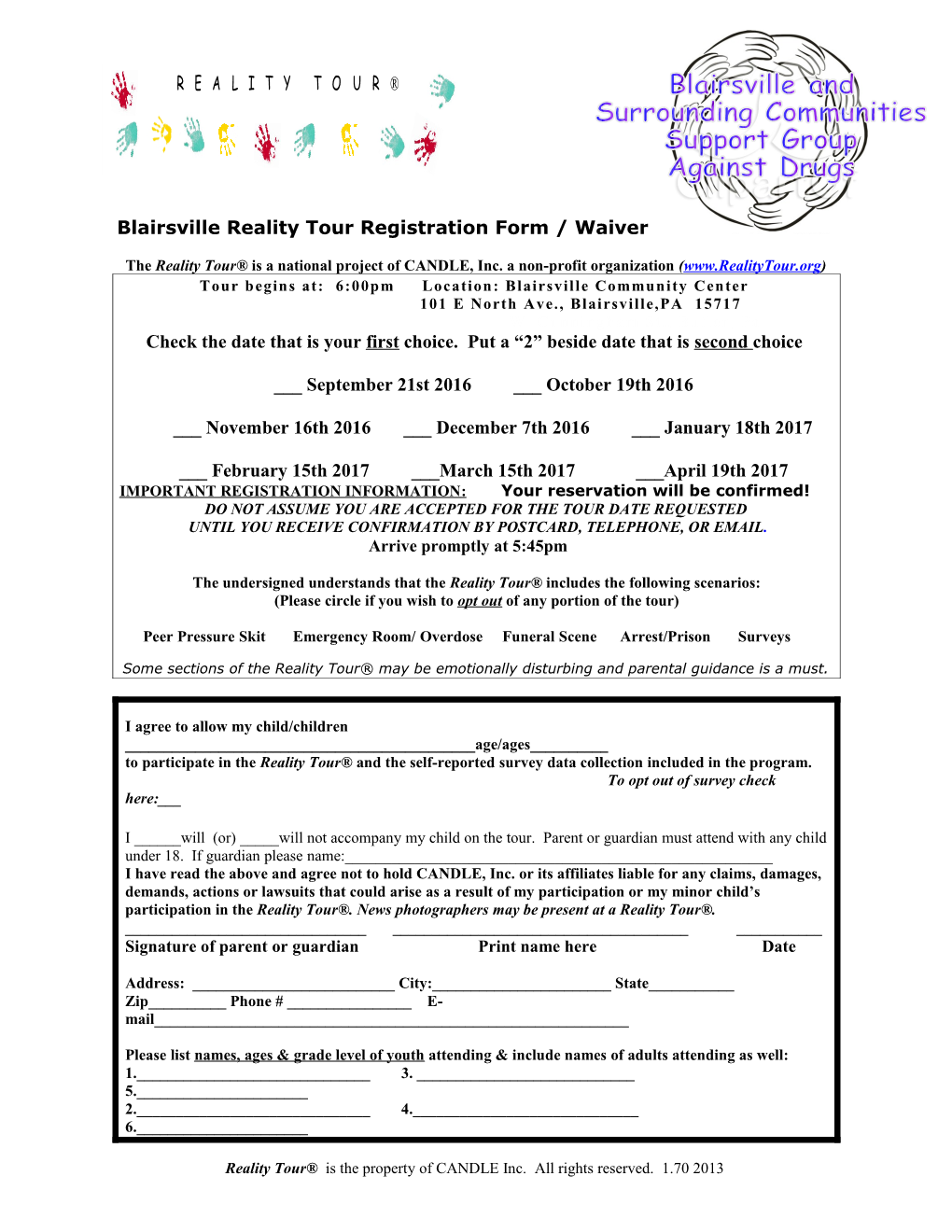 Blairsville Reality Tour Registration Form / Waiver