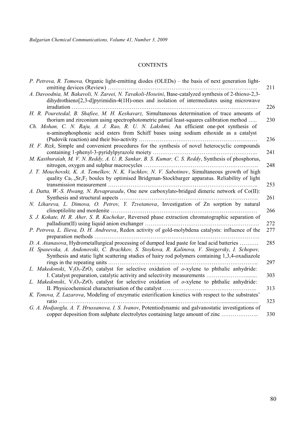 Bulgarian Chemical Communications, Volume 41, Number 3, 2009