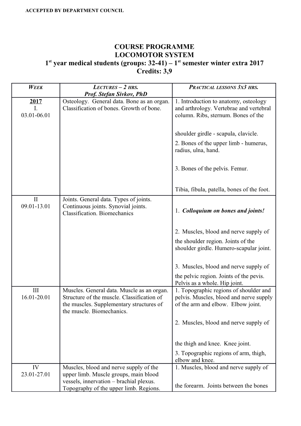 Accepted by Department Council